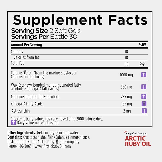 Arctic Ruby Oil - Omega 3 Supplement with Astaxanthin 2mg - Contains Essential Fatty Acids &amp Antioxidants - Supports Heart Brain Eye Skin Joint &amp Immune Health - 60 Softgels (3 Pack)