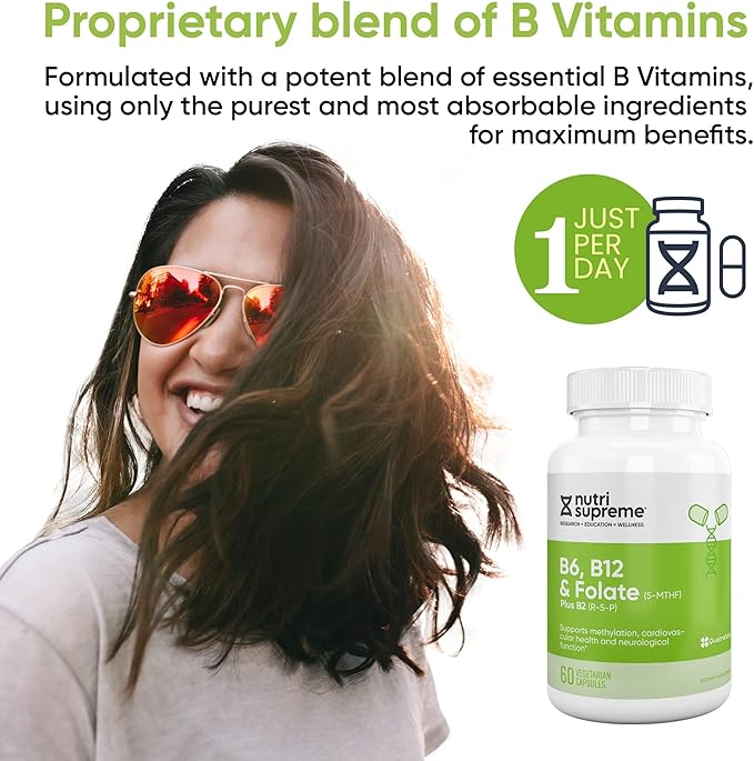 Nutri Supreme Folate with B6 and B12 Helps Maintain Normal Homocysteine Levels and Cardiovascular Health 60 Count Kosher Certified