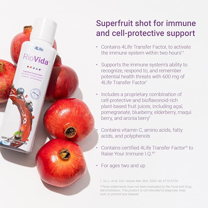 4Life Transfer Factor RioVida Tri-Factor Formula - Liquid Immune and Health Support with Vitamin C Elderberry Aronia Berry Macqui Blueberry and Acai - Single Pack