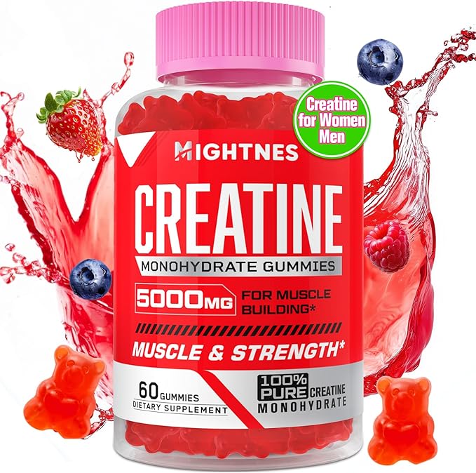 Creatine Monohydrate Gummies for Men &amp Women - Creatine Pre-Workout Gummies with Taurine &amp Vitamin B6 B12 for Maximum Strength Muscle Energy Endurance &amp Focus Organic Vegan-60 Count