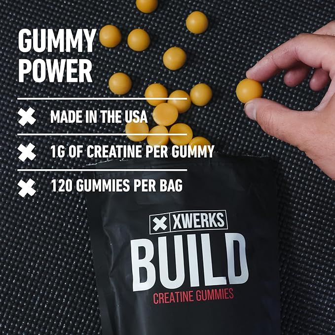 Xwerks Build Creatine Gummies for Men and Women 120 Count 100% Pure Creatine Monohydrate Watermelon Flavored Muscle Building Gummies 4g Per Serving Pre Workout Anti Melting 5000mg Total Creatine