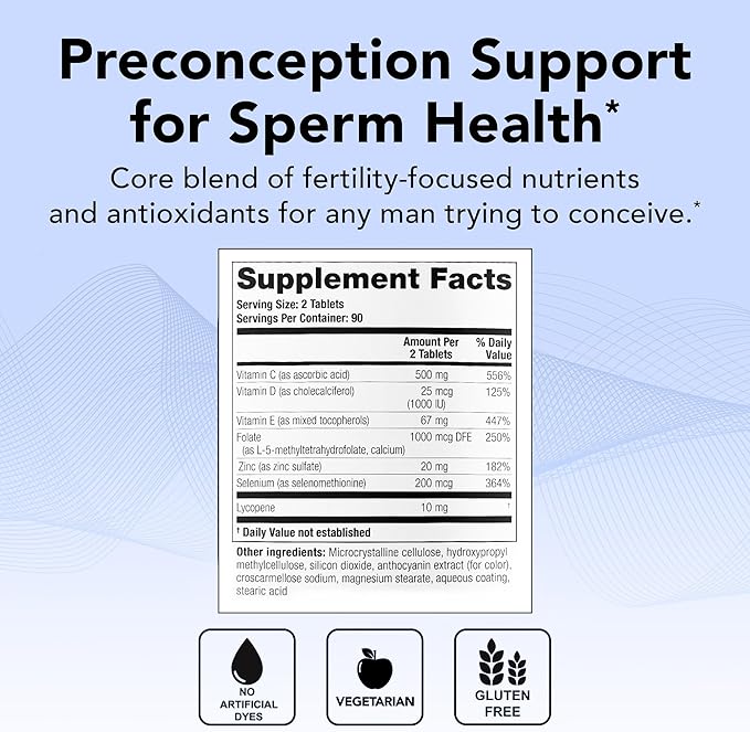 Theralogix ConceptionXR Reproductive Health For Men Men's Preconception Vitamins for Fertility Support Male Fertility Supplements for Sperm Health NSF Certified - 180 Tabs (90-Day Supply) Unflavor