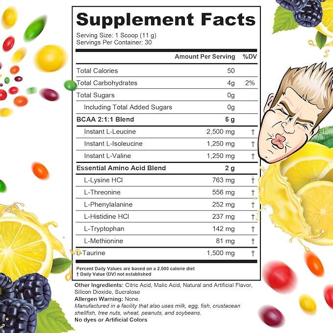 Cutler Nutrition Generate EAA and BCAA Powder: Best Branched Chain Amino Acids Supplement with Essential Amino Acids 5g BCAAs 2g EAAs for Lean Muscle Mass | Sour Rainbow Candy 30 Servings
