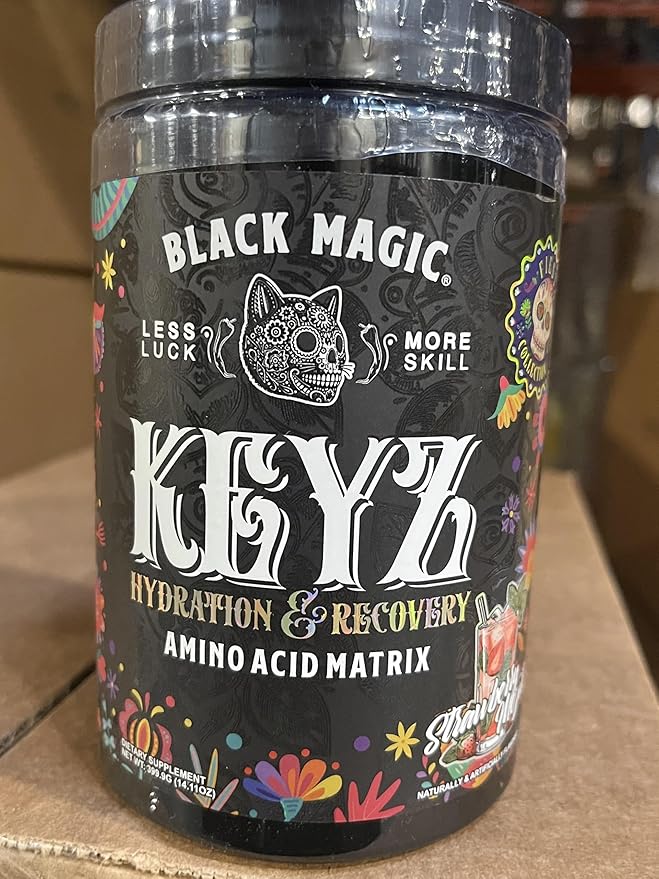 Black Magic Keyz Amino Acid Matrix Powder - Muscle Recovery &amp Endurance - EAA's BCAA's &amp Taurine - Keto No Sugar Caffeine Free - Strawberry Mojito - 14.81 oz