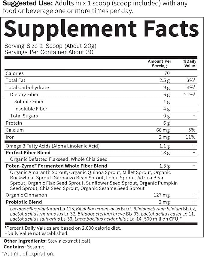 Garden of Life Super Seed - Vegetarian Whole Food Fiber Supplement with Protein and Omega 3 5oz (600g) Powder