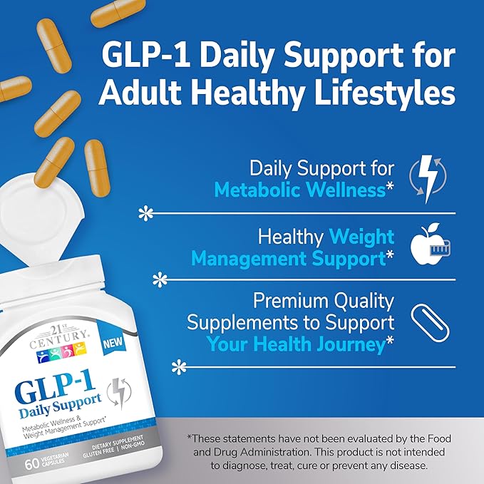 21st Century GLP-1 Daily Support Supplement (60 Count) Weight Management Exercise &amp Daily Metabolism Health Support Vegetarian Capsules with Turmeric Barberry &amp Green Tea Extract Gluten