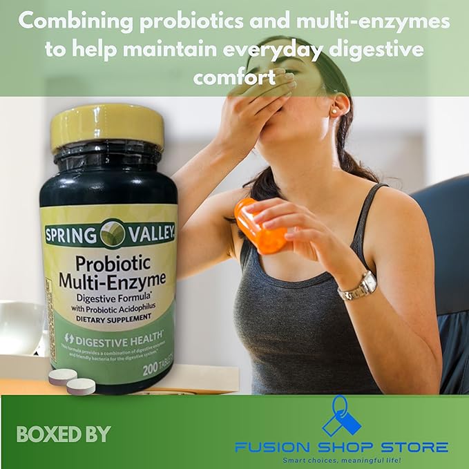 Probiotic Multi Enzymes- Digestive Formula 200ct Tablets with acidophilus for Gut Health (Pack of 1) Boxed By Fusion Shop Store