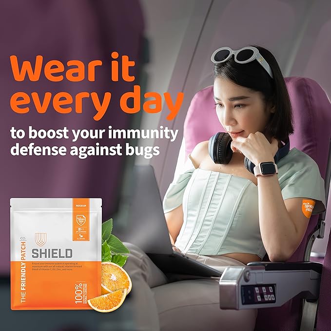 The Friendly Patch Shield Immunity Support Patch | Wearable Immune Boosters for Adults with Vitamin D3 C and Zinc | 28 Immunity Boost Patches
