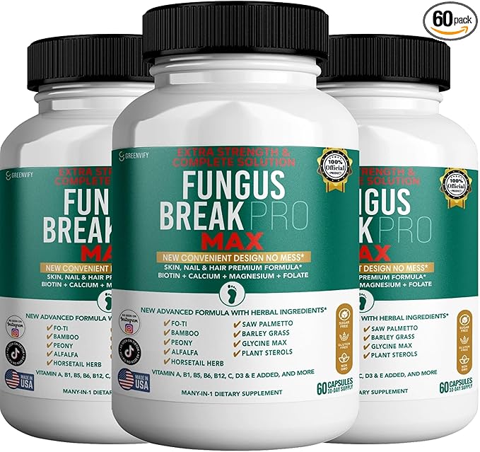 Fungus Break Pro Max Nail &amp Hair Supplement 60 Capsules Biotin 5000mcg with Vitamins &amp Herbal Blend (3)