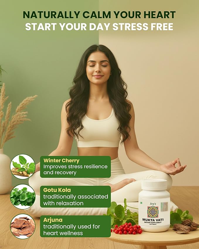 Ivy's Mukta Vati 120 Tablets - Potent Ayurvedic Herbal Supplement for Blood Pressure Support &amp Heart Health with Gotu Kola Arjuna Bark &amp More - Talc Free Laboratory Tested