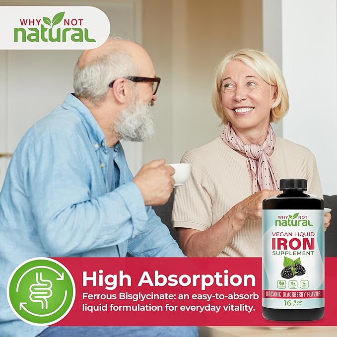 Why Not Natural Liquid Iron Supplement for Women Men and Kids Vegan Formulation for Anemia Sugar Free Vegan Non-GMO Organic BlackBerry Flavor 16 Fl Oz