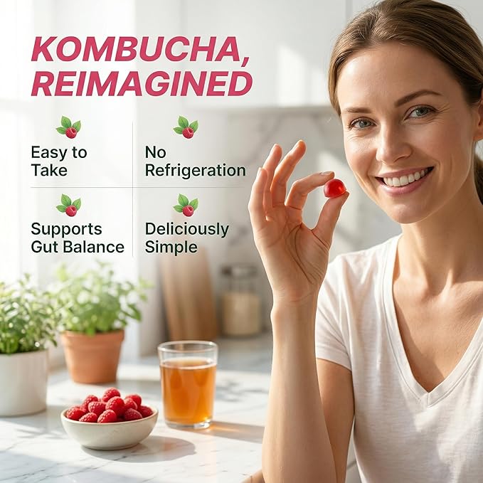 Probiotic Kombucha Gummies with Prebiotics Probiotics &amp Postbiotics – Digestive &amp Gut Health Support – Daily Balance Bloating Comfort &amp Microbiome Support – Vegan Non-GMO 60 Gummies