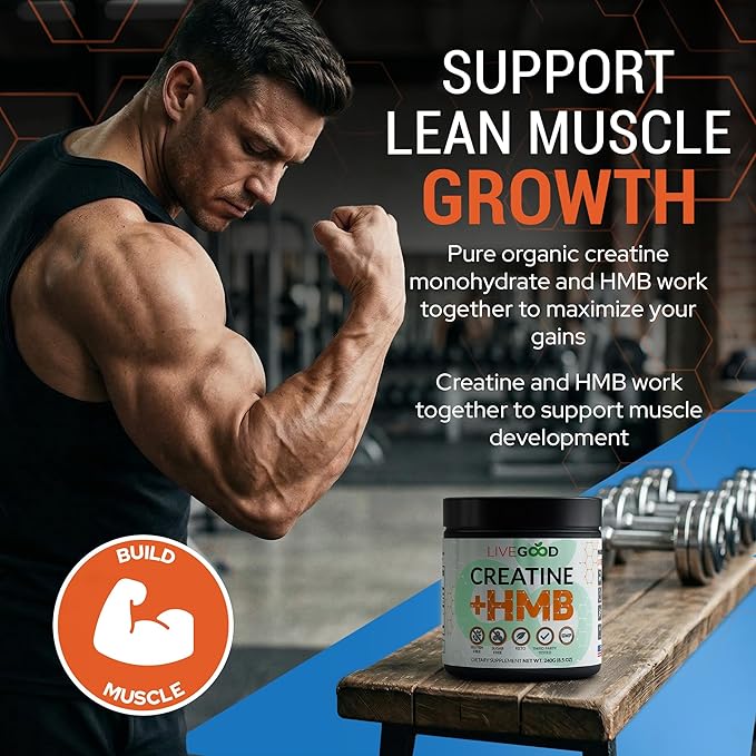 LIVEGOOD Creatine Monohydrate with HMB for Lean Muscle Growth &amp Recovery – HMB Creatine Powder for Men and Women – Unflavored Creatine 30 Servings