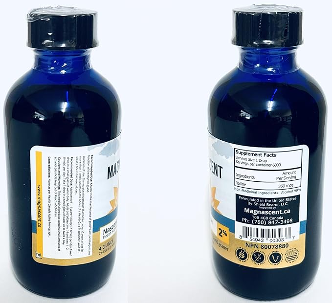 Nascent Iodine Organic Daily Health Supplement High Potency 2% Concentrated Liquid Iodine Drops Supports Energy &amp Metabolism (4oz/118.4ml)