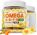 Omega 3-6-7-9 Gummies Organic Sea Buckthorn Oil 1200MG &amp Flaxseed Oil 500MG Vegan Omega 7 Supplement w/Vitamin A C E Fatty Acids No Fish Taste Supports Skin Eye Immune Brain Health 60 C
