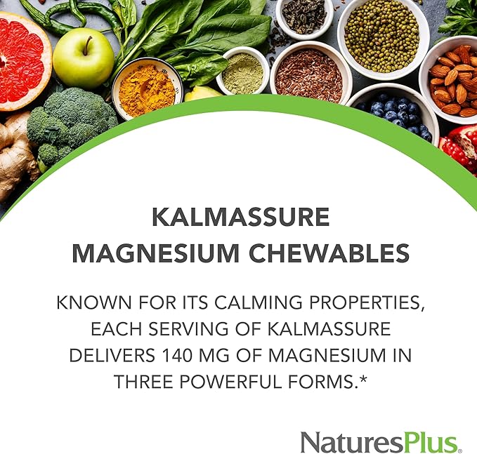 NaturesPlus KalmAssure Magnesium Chewable Orange - 60 Tablets - Promotes Relaxation &amp Mental Alertness - Non-GMO Sugar Free &amp Gluten Free - 60 Servings