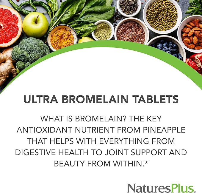 NaturesPlus Ultra Bromelain 1500 mg - 60 Tablets Pack of 2 - Supports Joints Digestive Health &amp Overall Well-Being - Vegetarian Gluten Free - 120 Total Servings