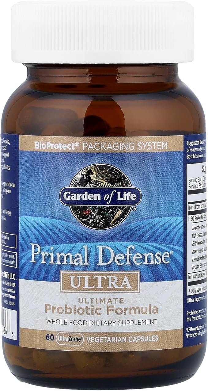 Garden of Life Probiotics for Digestive Health and Gut Health Balance Primal Defense Ultra Ultimate Formula 15 Billion CFU and 13 Strains Plus HSOs Vegetarian and Gluten Free 60 Capsules