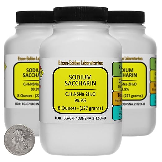 Sodium Saccharin [C7H4O3NSNa.2H2O] 99.9% USP Food Grade Crystals 1.5 Lb in Three Bottles