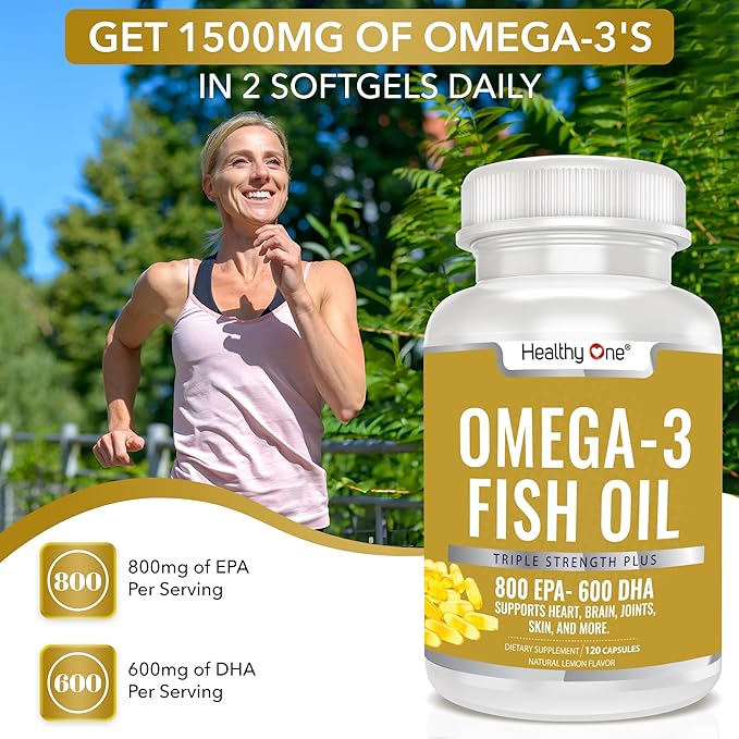 Omega 3 Fish Oil 2000mg - 1400mg EPA &amp DHA Fatty Acids - Cholesterol - LDL HDL - Blood Pressure - Circulation - Heart Health - Triple Distilled No Fillers or Mercury - Real Lemon Flavor - 120 Soft
