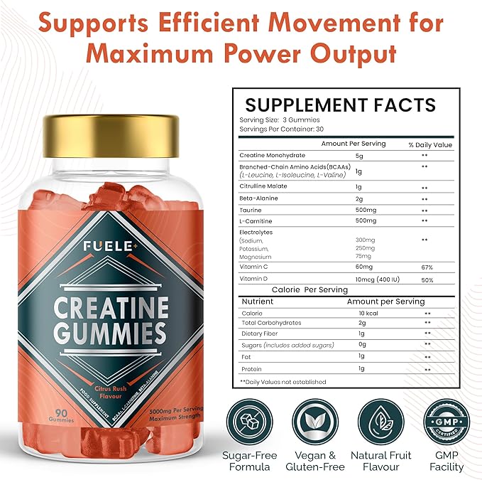 Creatine Monohydrate with L-Carnitine Beta-Alanine BCAAs - Enhance Performance and Recovery with Creatine Gummies and Pre Workout for Fitness and Atheletes - 5000mg Per Serving