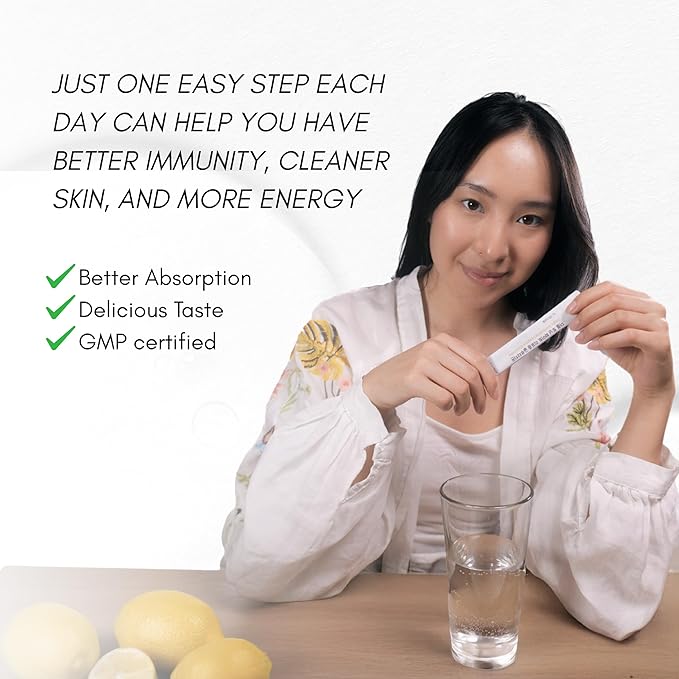 HEALTHY PLACE Double Toning White Liposome Glutathione Korean Beauty Supplement – Liposomal L-Glutathione Vitamin C 500 mg Vitamin E Biotin &amp Fish Collagen 500 mg Lime-Lemon Flavor – 30 Packet
