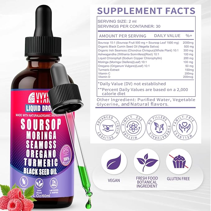 Vyxion Soursop Bitters Liquid Drops 10 in 1 with Sea Moss Ashwagandha | Original &amp Mixed Berry Flavor Combo | 2-Pack (2 Fl Oz Each) | Herbal Extracts for Overall Health | Vegan Non-GMO Gluten-F
