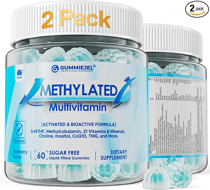2 Pack Methylated Multivitamin for Men &amp Women Gummies + Greens &amp Mushroom Blend Methylfolate &amp B12 TMG Choline Daily Vitamin A C D3K2 E B Complex Coq10 ALA for Overall Wellness