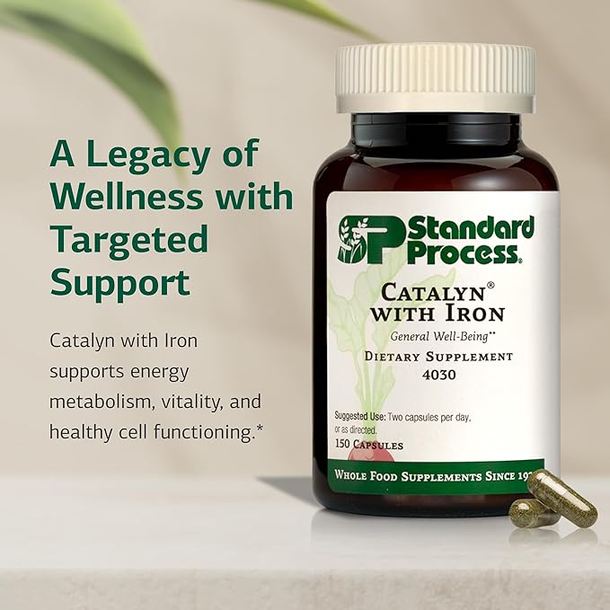 Standard Process Catalyn with Iron - Supplement for Energy &amp Metabolism Support - Includes Vitamins A C &amp D - Non-Dairy &amp Non-Soy - 150 Capsules (75 Servings)