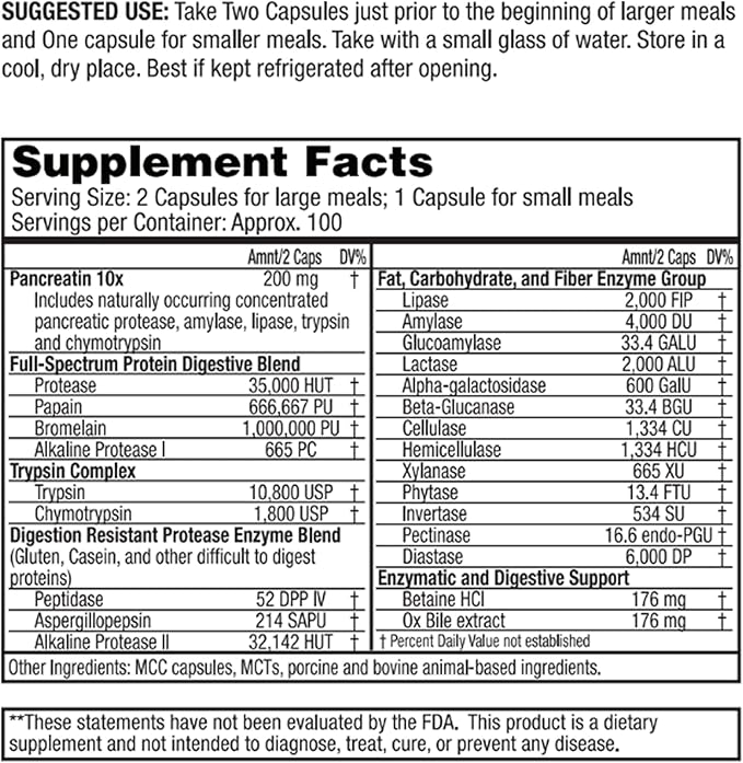 Dr. Tennant's Digestive Enzyme Supplement | 27 Enzymes with 2X DPP-IV | Supports Gut Health Bloating Relief &amp Gluten and Dairy Digestion | 200 Capsules – 100 Day Supply