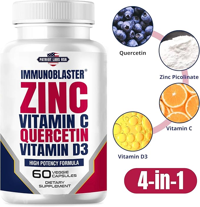 (2 Pack) Zinc Quercetin Vitamin C 800 mg with Vitamin D3 Antioxidant Immune Support High Potency Quercetin Zinc Supplement for Men and Women - Gluten Soy &amp Dairy Free - 120 Count (Twin Pack)