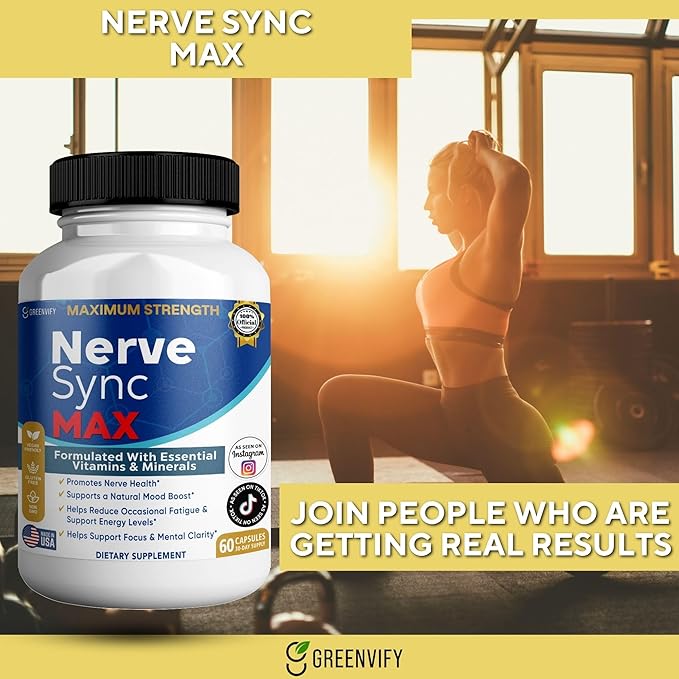 Nerve Sync MAX Supplement 60 Capsules Vegan Friendly with Essential Vitamins &amp Minerals for Nerve Health. (5)