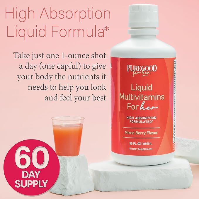 Liquid Multivitamin for Women | 70+ Nutrients High Absorption | B12 Folate Biotin Omega 3 6 7 9 | Energy Mood and Immune Support | Vegan Non-GMO Sugar Free | Mixed Berry | 60 Fl Oz