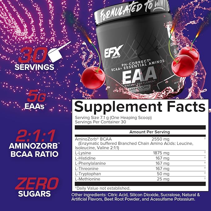 EFX Sports Training Ground EAA | Essential Amino Acids Supplement | Energy &amp Protein Synthesis | Pre Intra or Post Workout | 30 Servings (Cherry Bomb)