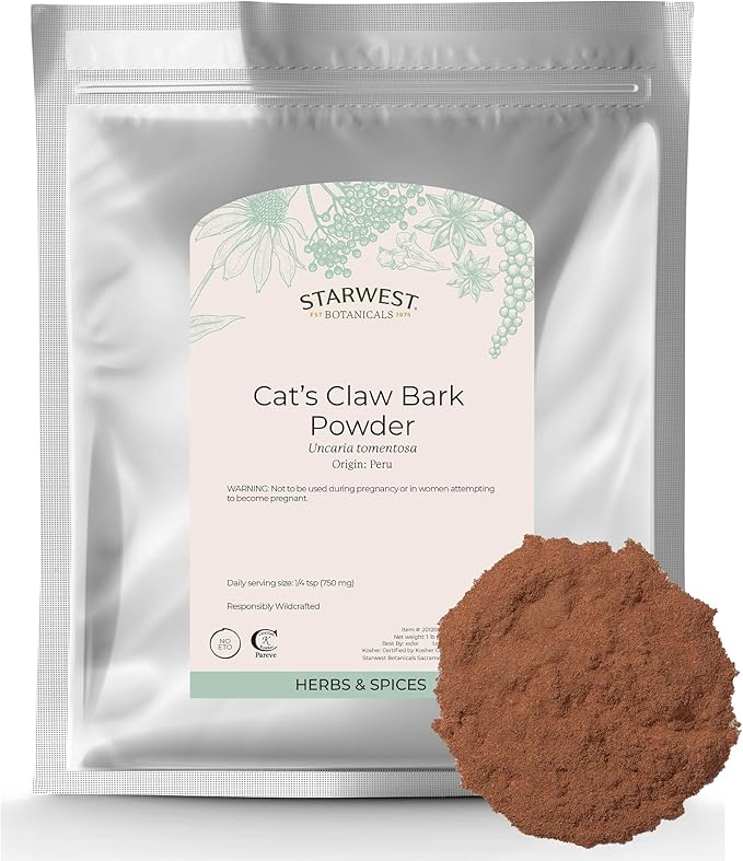 Starwest Botanicals Cat's Claw Bark Powder Wildcrafted - Dried Cat's Claw Herb for Tea Herbal Blends Smoothies &amp Baking Certified Kosher - Bulk 1 lb Bag