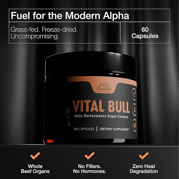 Vital Bull Beef Organ Supplement for Men with Grass Fed Liver Testicle Prostate &amp Bone Marrow – Freeze Dried Beef Organ Capsules for Nutrient Support – 90 Day Supply