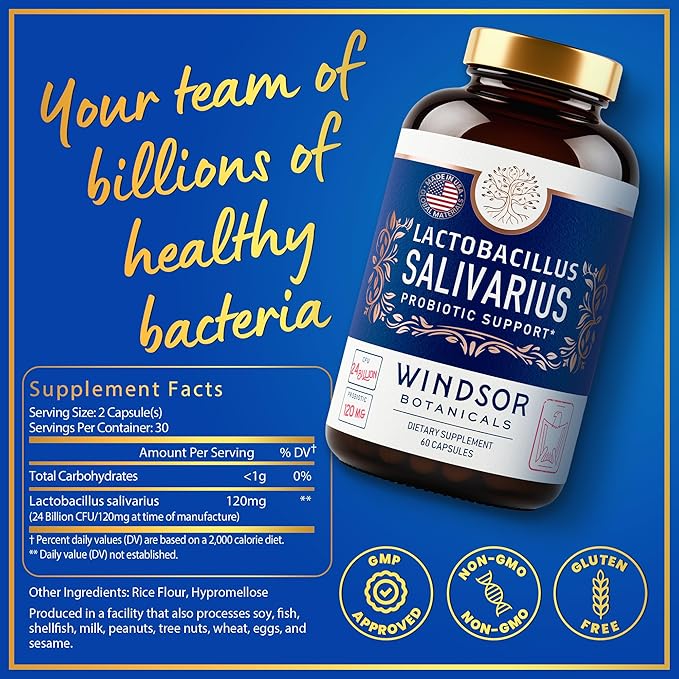 WINDSOR BOTANICALS Lactobacillus Salivarius Probiotic and Dental Probiotics Oral Health Bundle