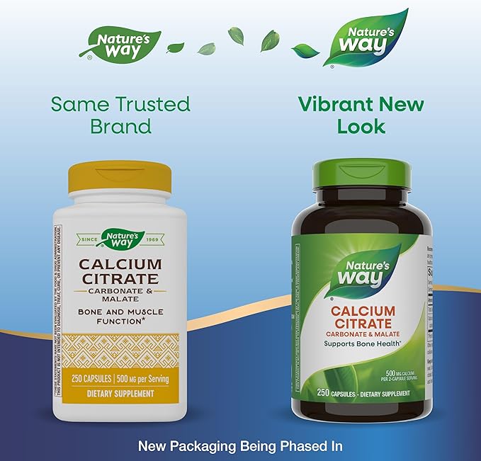 Nature's Way Calcium Citrate 500 mg Calcium per 2-Capsule Serving for Bone Health &amp Muscle Function* Blend of Citrate Carbonate &amp Malate Gluten Free 250 Capsules (Packaging May Vary) - 2