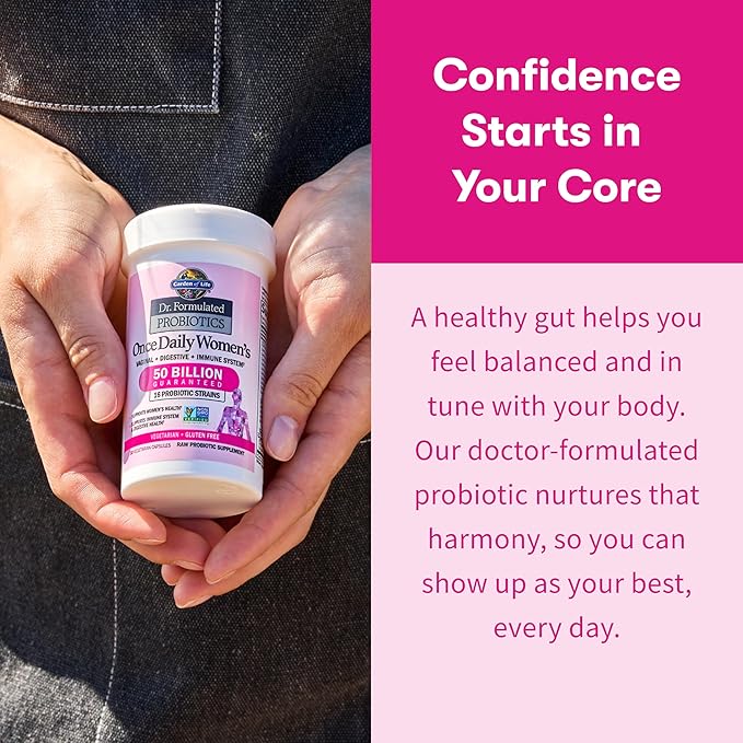 Garden of Life Once Daily Dr. Formulated Probiotics for Women 50 Billion CFU 16 Probiotic Strains with Organic Prebiotics for Digestive Vaginal &amp Immune Health Dairy Free Shelf Stable 30 Capsul
