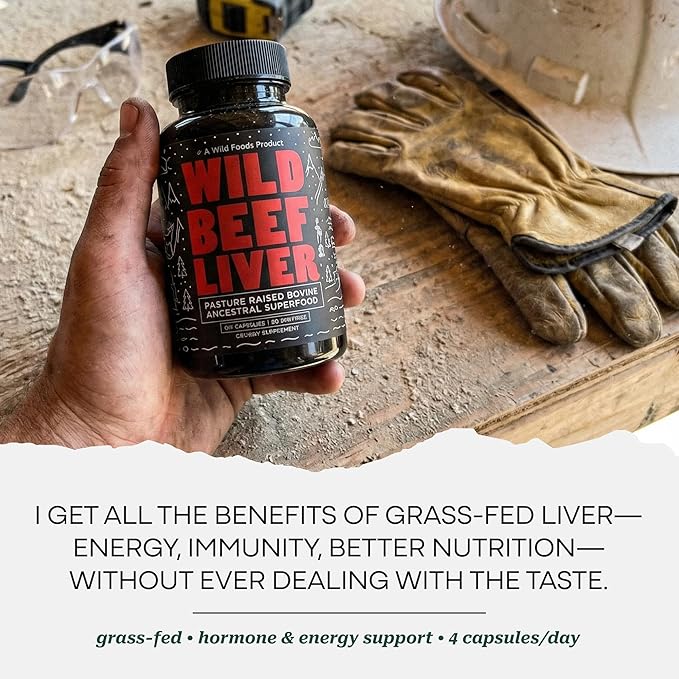 Wild Foods Beef Liver Capsules - Grass-Fed &amp Pasture-Raised | 3000mg Ancestral Supplement for Natural Energy &amp Immune Support | Organ Supplement for Men &amp Women | Keto Paleo Carnivore (1