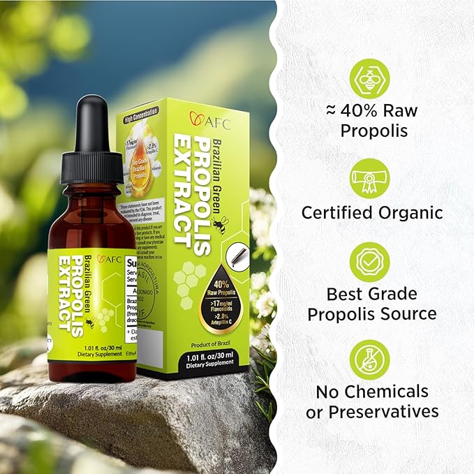 AFC Japan Brazilian Green Propolis Extract | Highest Artepilin C &amp Flavonoids for Antioxidant &amp Immune Support Pure Concentrated Liquid Extract Bee Propolis Tincture from Brazil (30ml/ 1Fl.Oz)
