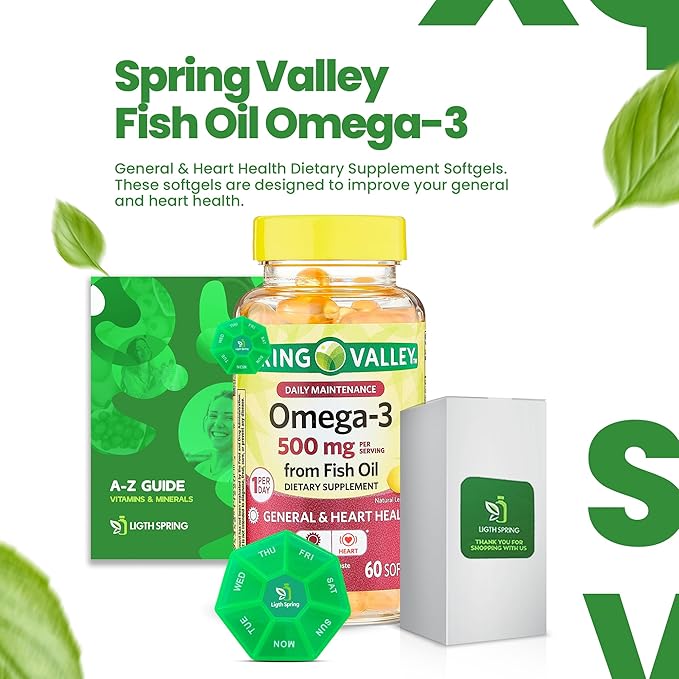 Omega-3 Fish Oil 500 mg 60 Softgels with Bundle Exclusive Vitamins &amp Minerals - A to Z - Better Ligth&ampSpring Guide