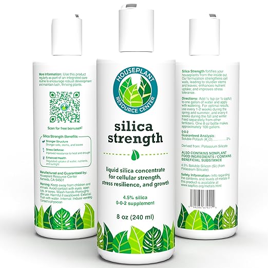 Silica Strength Plant Supplement – Strengthens Stems Supports Upright Leaves &amp Improves Stress Resilience | Ready-to-Use 4.5% Liquid Concentrate for Houseplants | 8 oz | Makes 96 Gallons
