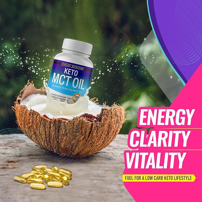 Toplux Keto MCT Oil Capsules - 3000mg Natural Pure Coconut Oil Extract Pills Source of Energy Easy to Digest for Men Women 90 Softgels Supplement