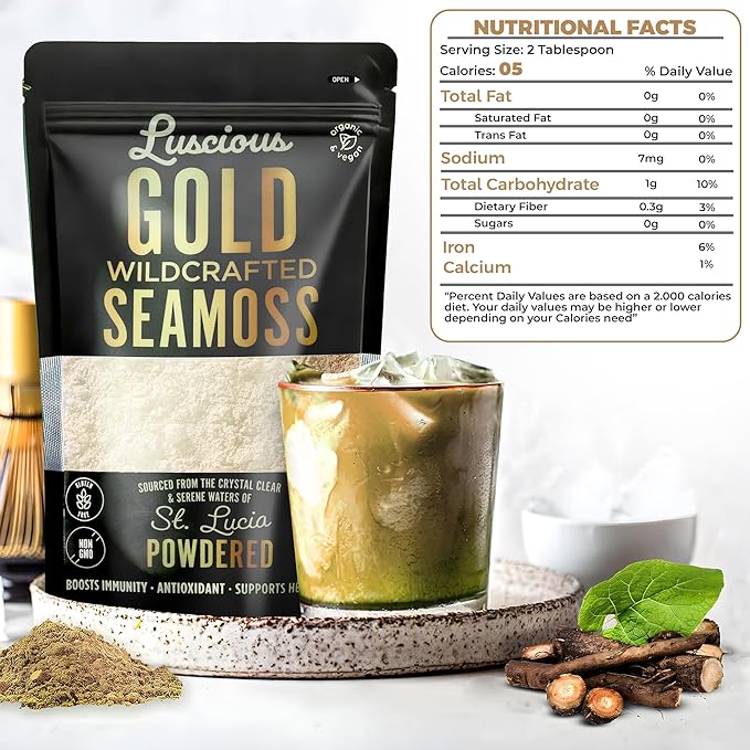 Luscious Sea Moss Powder Gold -3 Pack of 3 Oz – 100% Organic St. Lucia Sea Moss | Wildcrafted Superfood for Gut Health Immune Support Vegan Gluten-Free | Makes 120+ Fl Ounces of Gel