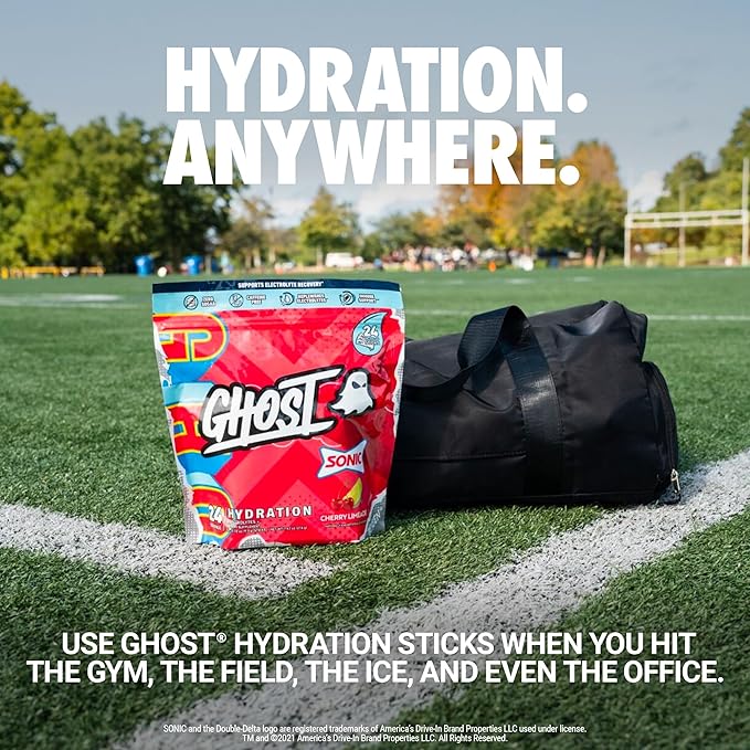 GHOST Hydration Packets Sonic Cherry Limeade 24 Sticks Electrolyte Powder - Drink Mix Supplement with Magnesium Potassium Calcium Vitamin C - Vegan Friendly Free of Soy Sugar &amp Gluten