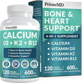 4-in-1 Calcium Supplements for Women &amp Men - Calcium Citrate with D3 K2 Vitamin 5000 IU - Calcium 600mg with Vitamin D3 K2 - Everyday Vitality Supplement - Vegan-Friendly Gluten-Free (120 Capsule