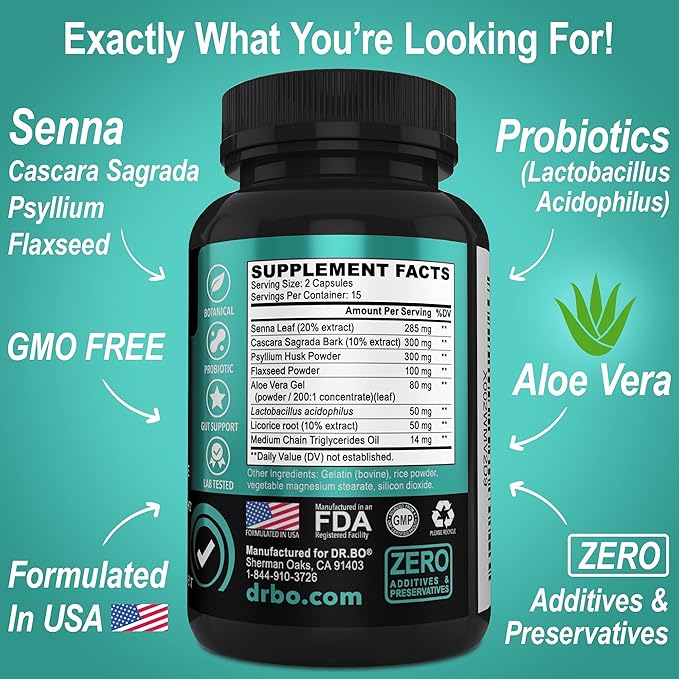 DR. BO Adrenal Support &amp Colon Cleanse Supplements - Adrenal Fatigue Supplement with Ashwagandha &amp L Tyrosine - 15 Day Intestinal Cleanse Pills for Bowel Movement Support &amp Gut Stomach Cle