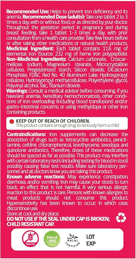 Hemeboost 11.6mg (232mg Heme Iron Pills) High Potency Iron Supplement for Women &amp Men High Absorption &amp Gentle on Stomach Safe for Use in Pregnancy 60 Tablets