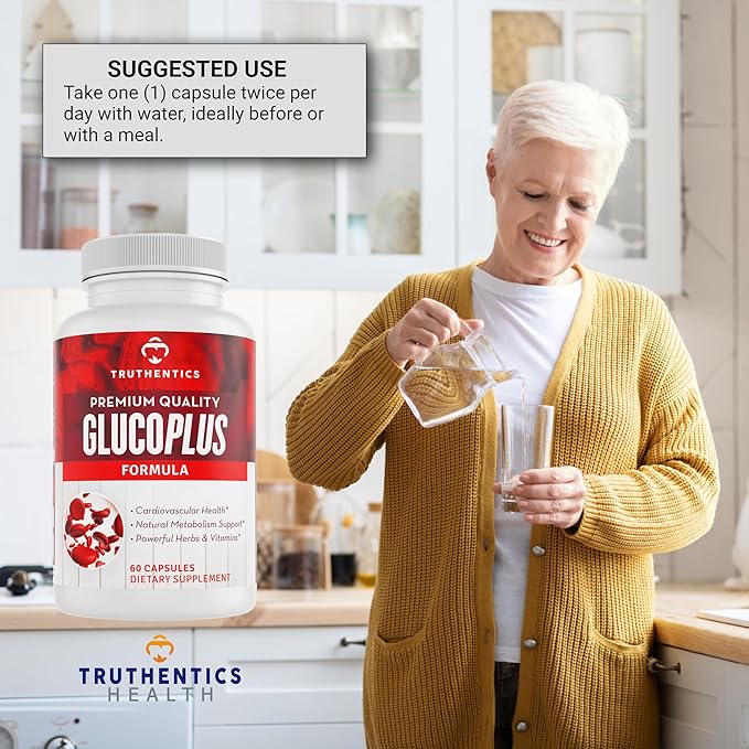 TRUTHENTICS GlucoPlus - 20 Herbs Vitamins &amp Minerals with Cinnamon Chromium Vanadium Bitter Melon Alpha Lipoic Acid Magnesium - Gluten Free Non-GMO - 60 Capsules